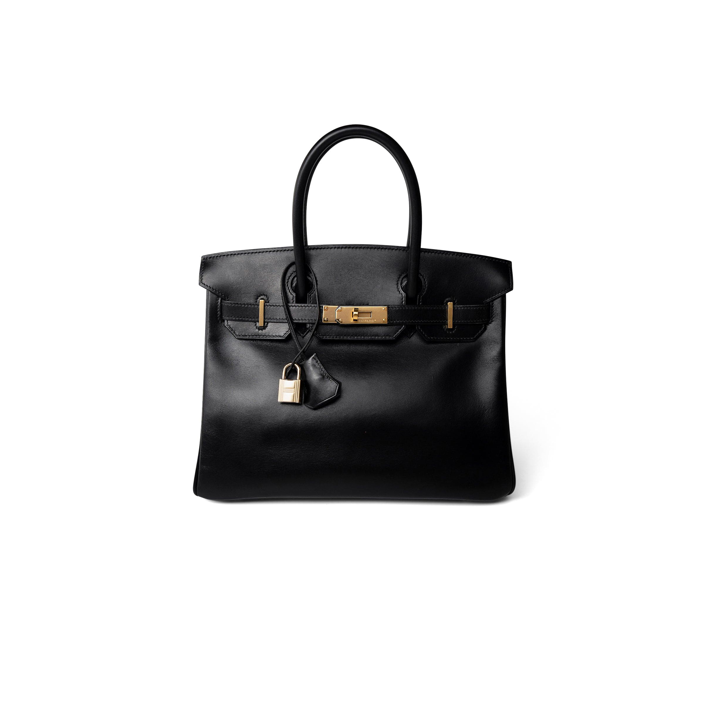 HERMES BIRKIN 30 BOX LEATHER BLACK GOLD BUCKLE H029281CK62 (30*23*15cm)